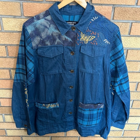NWT Johnny Was Moonlight Tie-Dye Patchwork Military Jacket Embroidered Size L - Picture 3 of 10